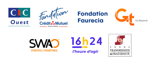 Logos de CIC ouest, fondation crédit mutuel, fondation faurecia, GT, Swao, 16h24 et fons transmission et fraternité