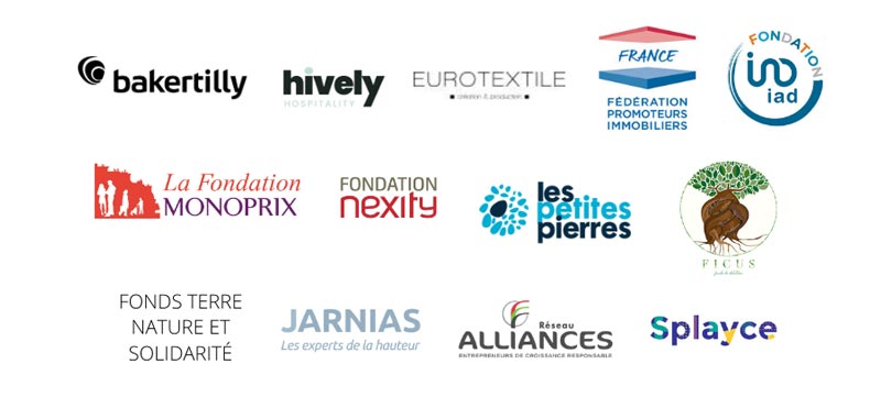  Bakertilly, Hively hospitality, eurotextile, FPI, fondation IAD, fondation monoprix, fondation nexity, les petites pierres, Ficus, fonds terre nature et solidarité, jardnias, réseaux alliances, splayce