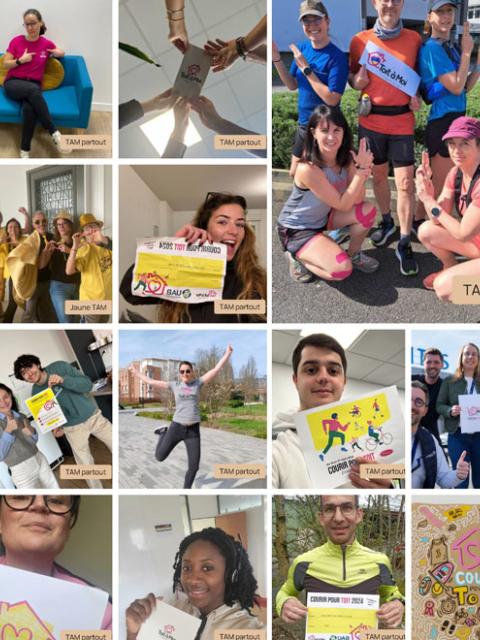 Mosaïque de photos de personnes ayant participé à la course